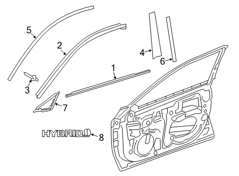 2022 Toyota Avalon Exterior Trim - Front Door Corner Trim Diagram for 67496-07010