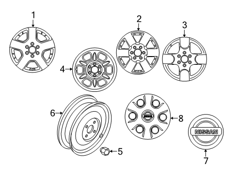 2013 Nissan Frontier Wheels, Covers & Trim Aluminum Wheel Diagram for 40300-9BE0A