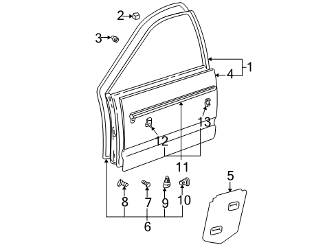 2001 Lexus GS300 Front Door Panel, Front Door, Outer LH Diagram for 67112-30521