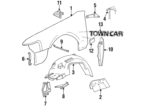 1991 Lincoln Town Car Fender & Components, Exterior Trim Splash Shield Diagram for F1VY16240A
