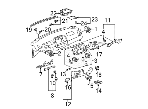 2003 Toyota Camry Cluster & Switches, Instrument Panel Clock Retainer Diagram for 90467-09218