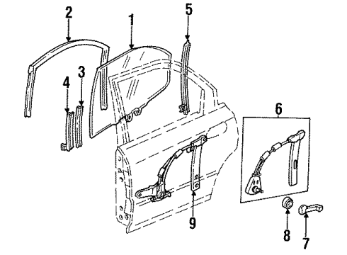 1995 Honda Accord Rear Door - Glass & Hardware Channel, Left Rear Door Run Diagram for 72775-SV4-013