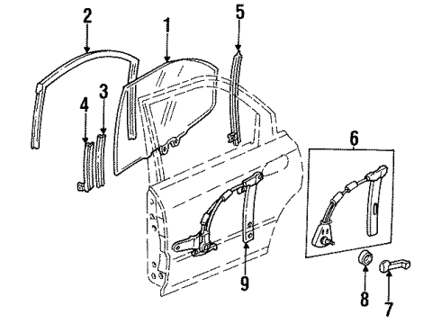 1995 Honda Accord Rear Door - Glass & Hardware Sash, R. RR. Door (Lower) Diagram for 72731-SV4-003