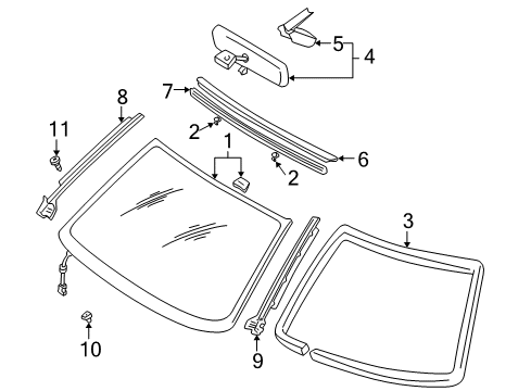 2003 Infiniti I35 Windshield Glass, Reveal Moldings Grommet-Screw Diagram for 76848-50Y00