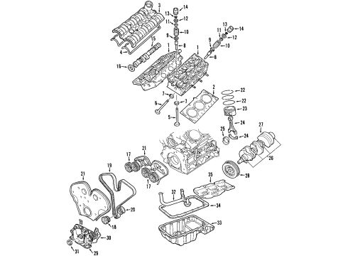 2001 Saab 9-5 Engine Parts, Mounts, Cylinder Head & Valves, Camshaft & Timing, Oil Cooler, Oil Pan, Oil Pump, Balance Shafts, Crankshaft & Bearings, Pistons, Rings & Bearings Bearing Kit, Crankshaft (#1 Std) Diagram for 90444001