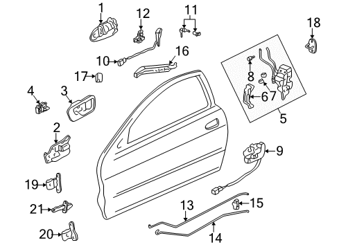 1995 Acura Integra Front Door Handle Assembly, Passenger Side (Outer) (Granada Black Pearl) Diagram for 72140-ST7-013ZC