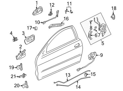 1995 Acura Integra Front Door Rod, Driver Side Inside Lock Diagram for 72172-ST7-003