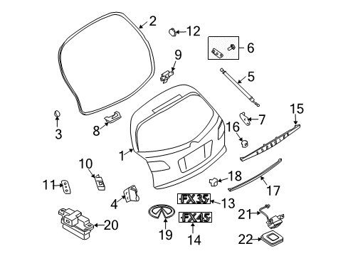 2003 Infiniti FX45 Lift Gate & Hardware, Exterior Trim Bracket - Back Door Stay, RH Diagram for 90458-CG000