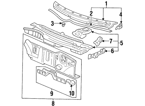 1993 Honda Civic del Sol Cowl Dashboard (Lower) Diagram for 61500-SR2-A00ZZ