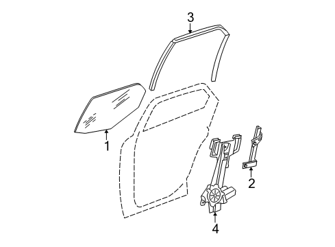 2005 Dodge Magnum Rear Door - Glass & Hardware Channel-Rear Door Glass Diagram for 5065778AE
