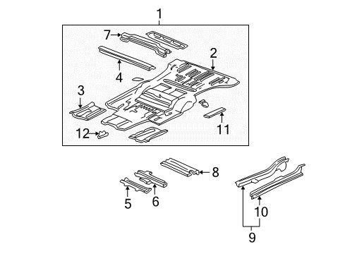 2003 Acura MDX Pillars, Rocker & Floor - Floor & Rails Panel Sub, Floor Diagram for 65200-S3V-306ZZ