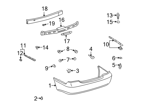 2006 Toyota Camry Rear Bumper Side Support Bolt Diagram for 52575-33090