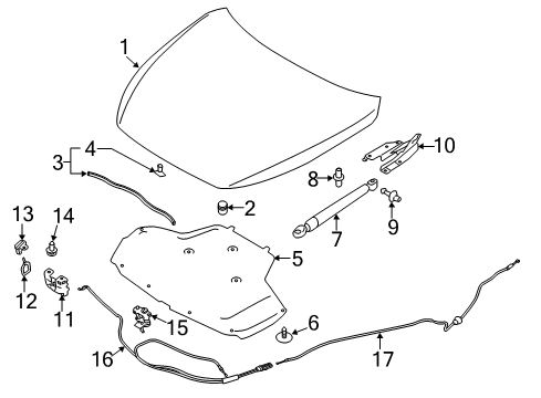 2021 INFINITI Q50 Hood & Components Stay Assy-Hood, LH Diagram for 65471-4GA1A