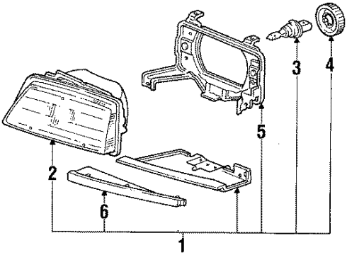 1986 Honda Civic Headlamps Headlight Assembly, Passenger Side (Halogen) Diagram for 33100-SB3-682