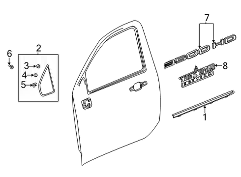 2021 Chevrolet Silverado 3500 HD Exterior Trim - Front Door Belt Molding Diagram for 84901298