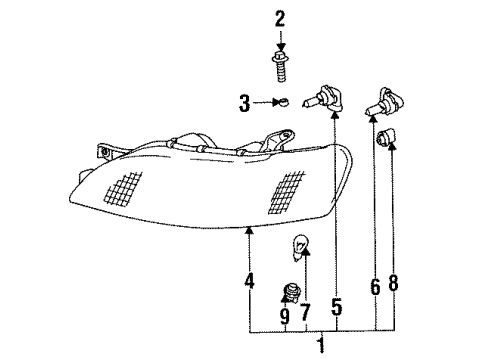 1994 Lexus ES300 Bulbs Headlamp Unit Assembly Diagram for 81130-33073