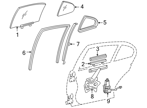 2008 Lexus GS450h Rear Door Weatherstrip, Rear Door Quarter Window, LH Diagram for 68189-30160