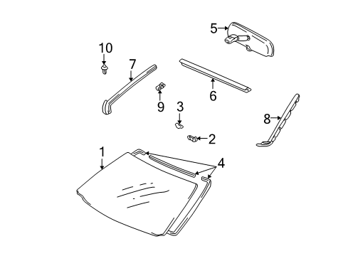 2001 Toyota Highlander Windshield Glass, Reveal Moldings Mirror Inside Diagram for 87810-AA010