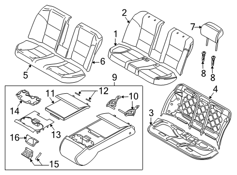 2007 BMW M5 Rear Seat Components Armrest Basis With Shelf, Leather Diagram for 52206988615