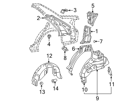 2005 Lexus ES330 Inner Structure - Quarter Panel Liner, Rear Wheel House, RH Diagram for 65637-33010