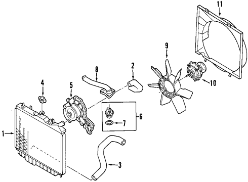 1999 Isuzu Amigo Cooling System, Radiator, Water Pump, Cooling Fan Guide, Fan Diagram for 8-52477-466-1