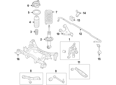 2017 Toyota 86 Rear Suspension Components, Lower Control Arm, Upper Control Arm, Stabilizer Bar Dust Shield Diagram for SU003-00386