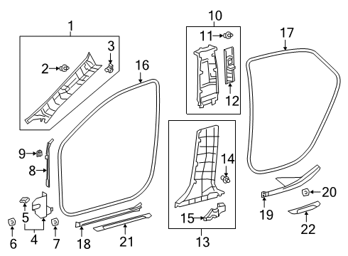 2019 Lexus ES300h Interior Trim - Pillars, Rocker & Floor Windshield Pillar Trim Clip Diagram for 62217-11020
