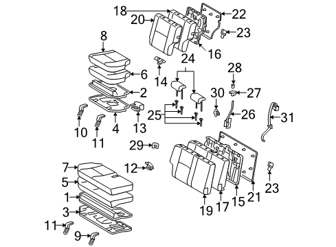 2013 Toyota FJ Cruiser Rear Seat Components Seat Back Frame Diagram for 71018-35130