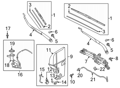 2021 Genesis G90 Wipers Passeger Windshield Wiper Blade Assembly Diagram for 98360S1000