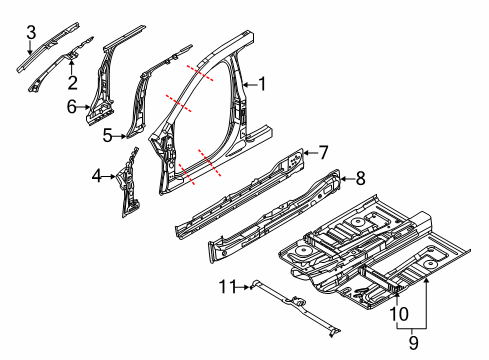 2015 Lincoln MKT Aperture Panel, Center Pillar & Rocker, Floor, Hinge Pillar Center Pillar Reinforcement Diagram for AE9Z-7424382-A