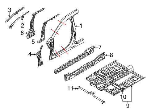 2015 Lincoln MKT Aperture Panel, Center Pillar & Rocker, Floor, Hinge Pillar Inner Center Pillar Diagram for AE9Z-7424300-A