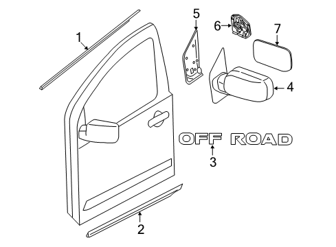 2015 Nissan Xterra Outside Mirrors, Exterior Trim Body Side Molding - Black(Passenger Side) Diagram for 999G2-KR00102