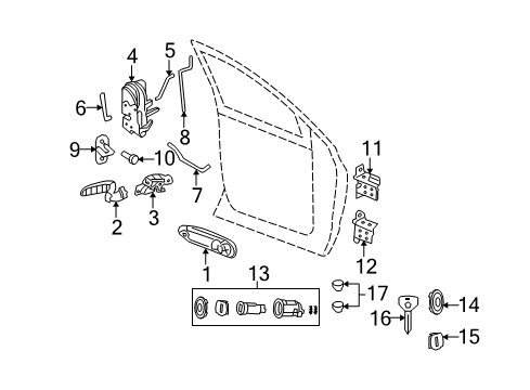 2007 Dodge Ram 3500 Keyless Entry Components Front Door Lower Hinge Diagram for 55275634AA