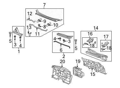 2007 Acura RL Cowl Cowl Top Assembly, Front (Driver Side) Diagram for 74210-SJA-A00