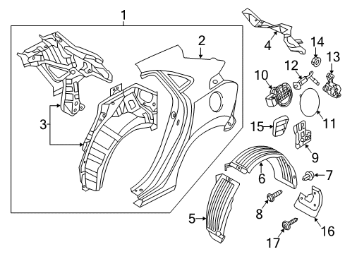 2014 Hyundai Elantra GT Quarter Panel & Components, Exterior Trim Rear Wheel Front Guard Assembly, Left Diagram for 86821-A5010