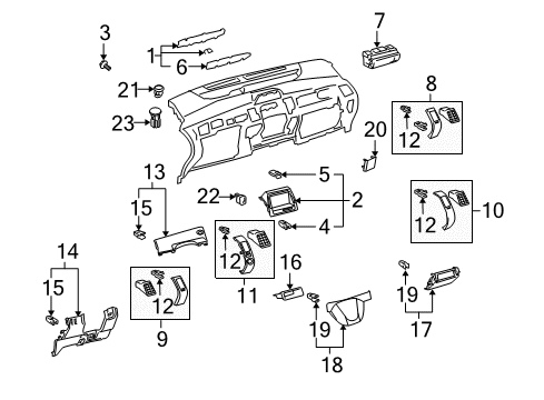 2005 Toyota Prius Automatic Temperature Controls Finish Panel Diagram for 55044-47020-D0