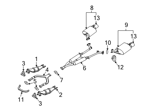 2008 Infiniti M35 Exhaust Components Exhaust Main Muffler Assembly Diagram for 20100-EJ80A