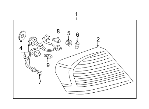 2002 Chrysler Sebring Tail Lamps, High Mounted Stop Lamp, License Lamps Socket Tail Stop & Turn Diagram for MR515691