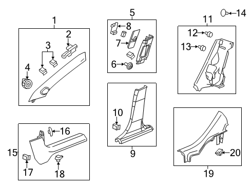 2017 Chevrolet Sonic Interior Trim - Pillars, Rocker & Floor Weatherstrip Pillar Trim Clip Diagram for 11548408