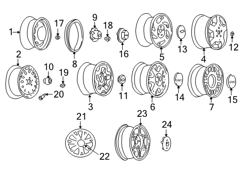 1999 Oldsmobile Bravada Wheels Hub Cap ASSEMBLY Diagram for 15037837