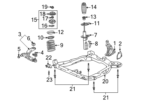 2007 Saturn Ion Front Suspension Components, Lower Control Arm, Stabilizer Bar Lower Control Arm Bracket Diagram for 22672863