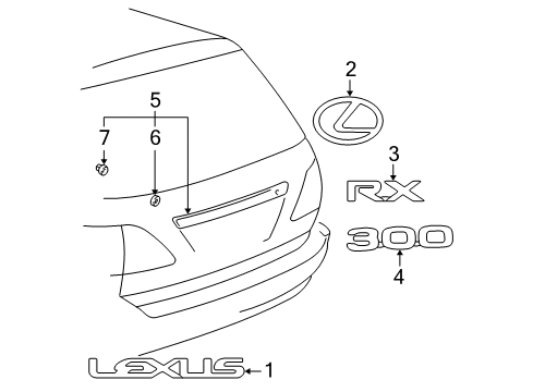 2002 Lexus RX300 Exterior Trim - Lift Gate Back Door Name Plate, No.3 Diagram for 75443-48010