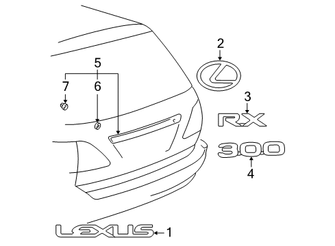 2002 Lexus RX300 Exterior Trim - Lift Gate Back Door Name Plate, No.1 Diagram for 75441-48010