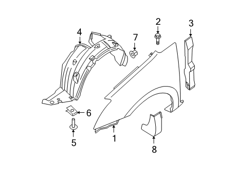 2010 Nissan Sentra Fender & Components, Exterior Trim PROTCT Front Fender L Diagram for 63841-ET80A