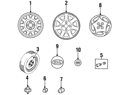 2000 Kia Sephia Wheels, Covers & Trim Wheel Center Cap Diagram for 0K20437190B