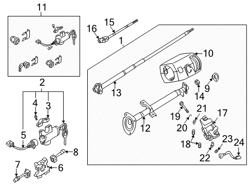 2000 Nissan Frontier Steering Column & Wheel, Steering Gear & Linkage, Housing & Components, Shaft & Internal Components, Shroud, Switches & Levers Shaft Assy-Steering Column, Upper Diagram for 48820-3S500