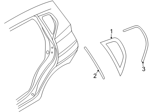 2010 Pontiac G3 Quarter Panel - Glass & Hardware Quarter Glass Molding Diagram for 96486862