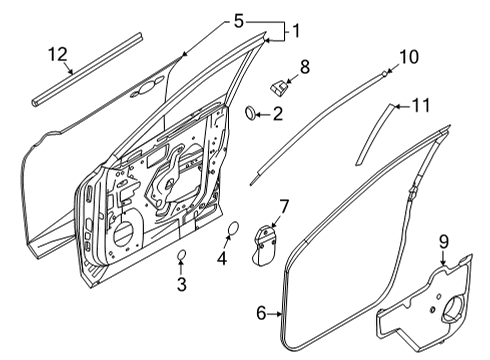 2021 Nissan Rogue Door & Components Weatherstrip-Front Door, LH Diagram for 80831-6RA0A