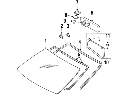 1998 Toyota Supra Windshield Glass, Reveal Moldings Spring, Inner Rear View Mirror Setting Diagram for 87825-24010