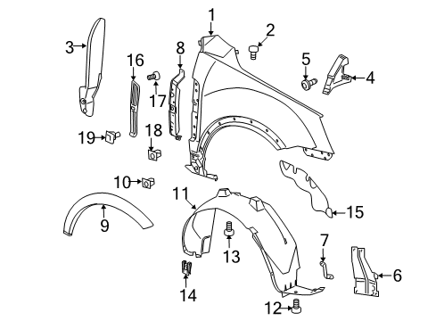 2008 Saturn Vue Fender & Components, Exterior Trim Rear Mount Bracket Diagram for 22902539